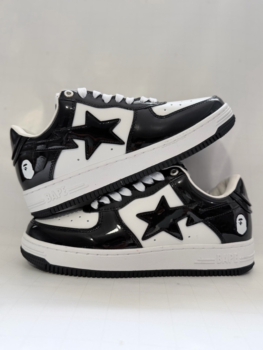 Bape Black & White Patent Star Sneakers